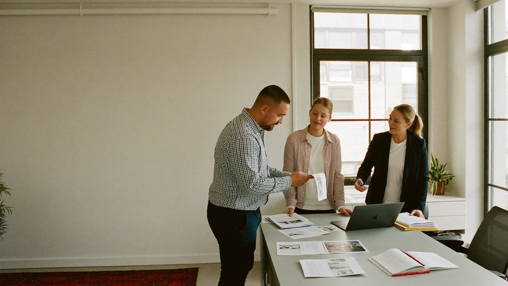 Asset and compliance team reviewing housing data together.