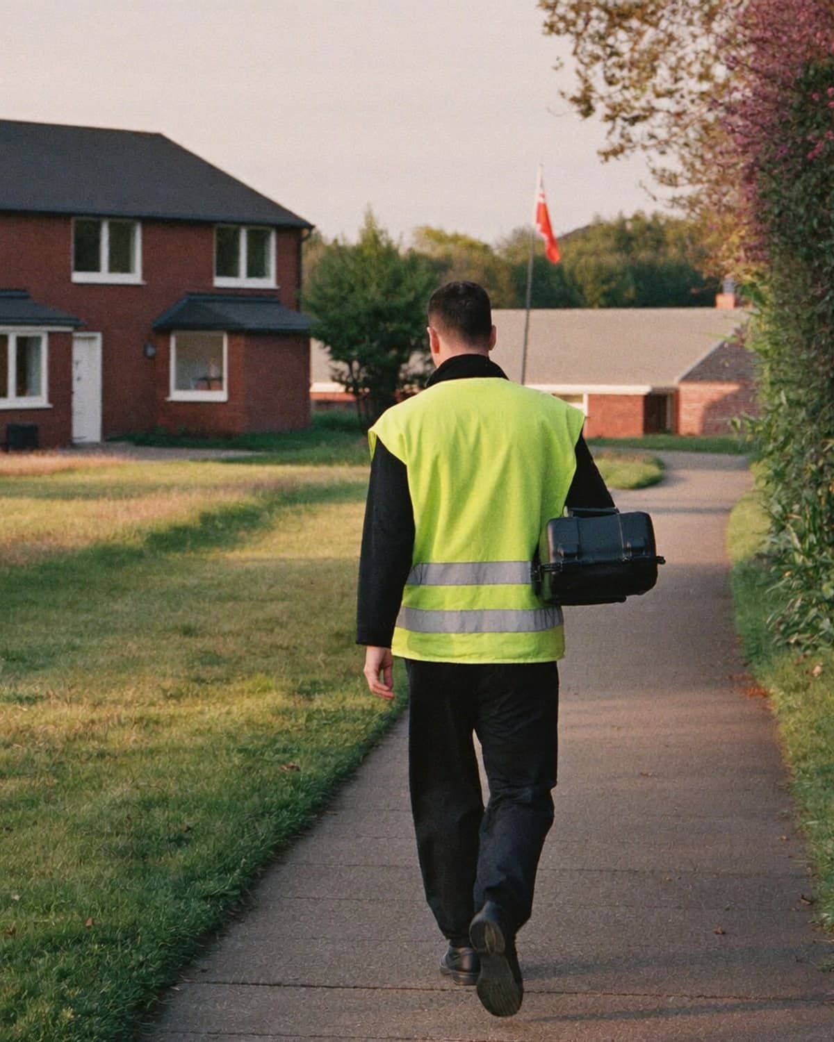 A visiting surveyor walking up to a block to start a round of visits.